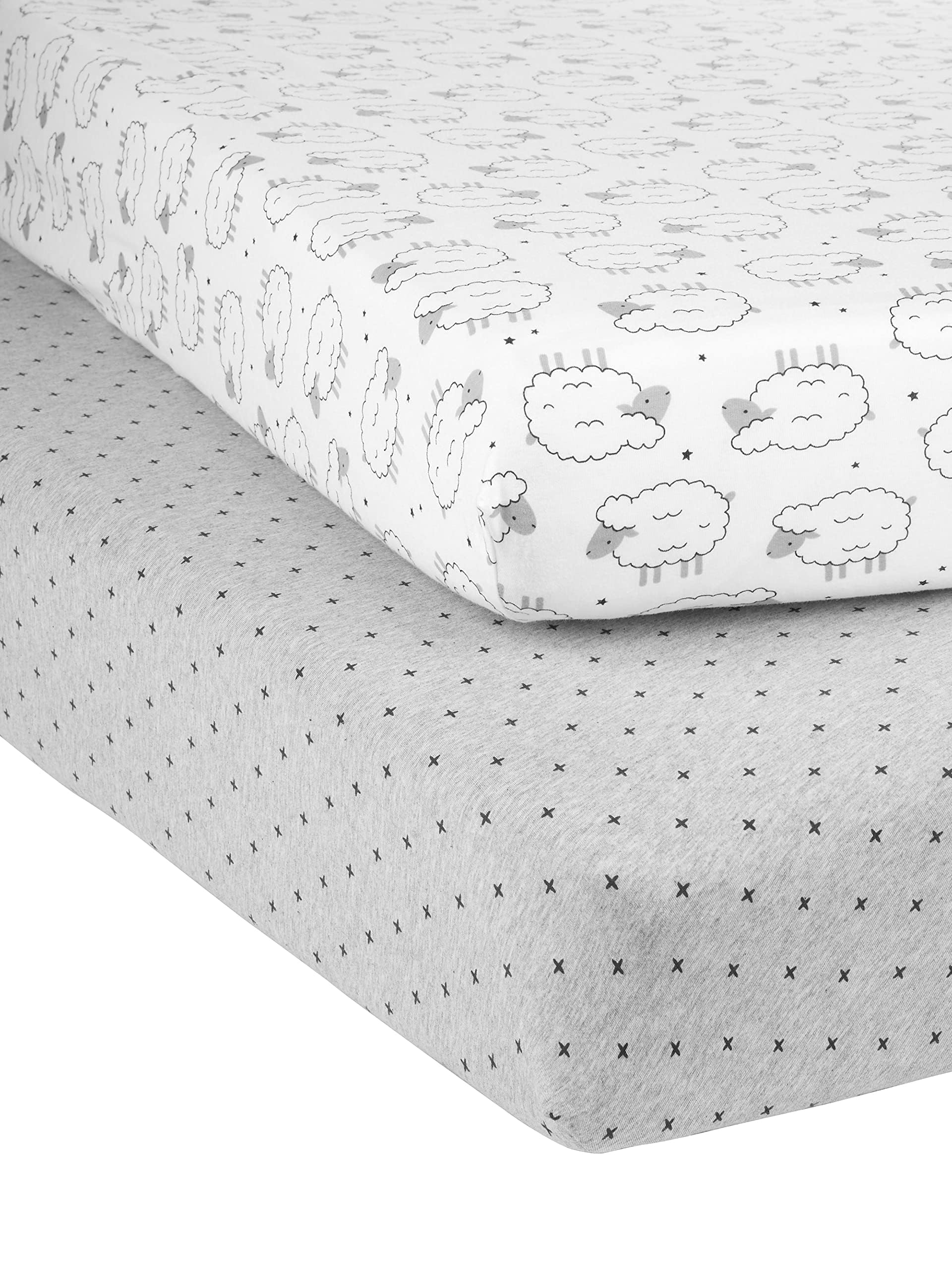 Simple Joys by Carter's Kids Baby 2-Pack Cotton Crib Sheets, Sheep/Geo Print, One Size