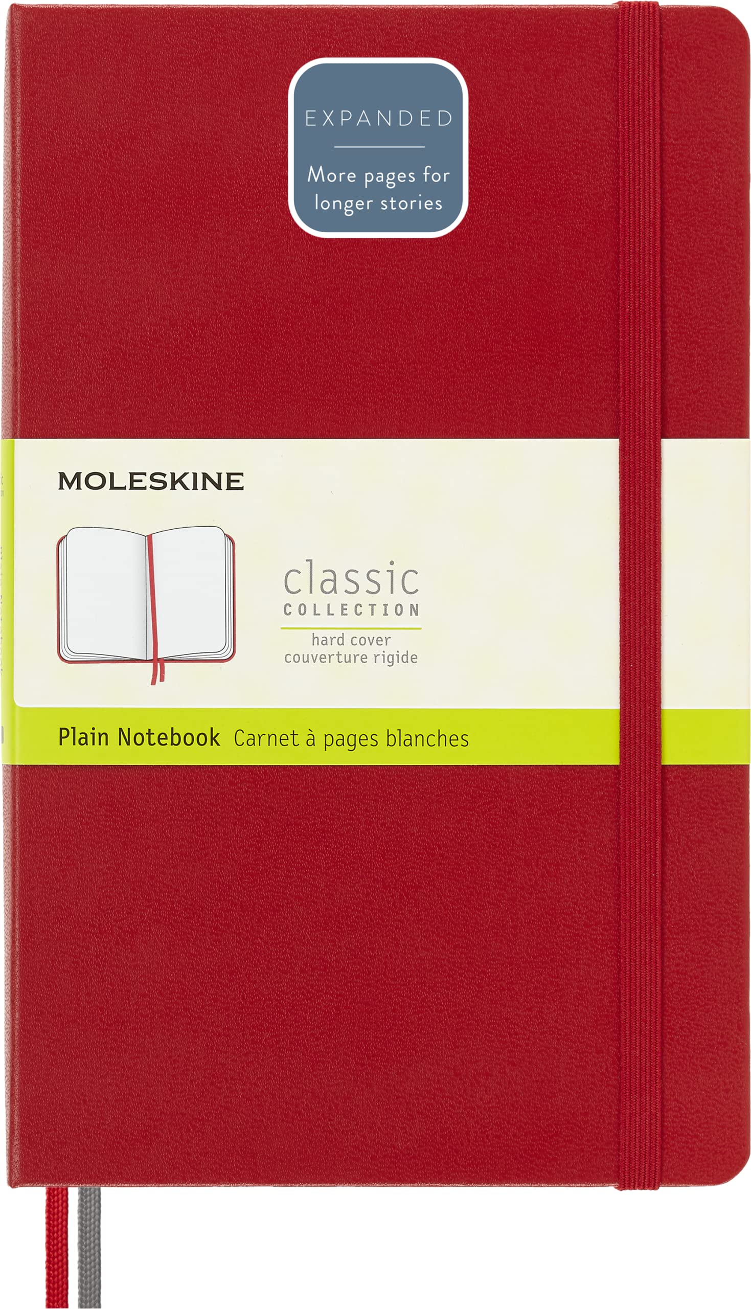 Moleskine - Classic Notebook Expanded, Plain Notebook, Hard Cover and Elastic Closure, Size Large 13 x 21 cm, Colour Scarlet Red, 400 Pages