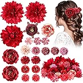 BBTO 21 Pcs Flower Hair Clip Rose Hair Clips Barrettes for Women Flower Accessories Boho Bride Claw Clip Hairpin Brooch Pin Headpiece for Wedding(Red Series)