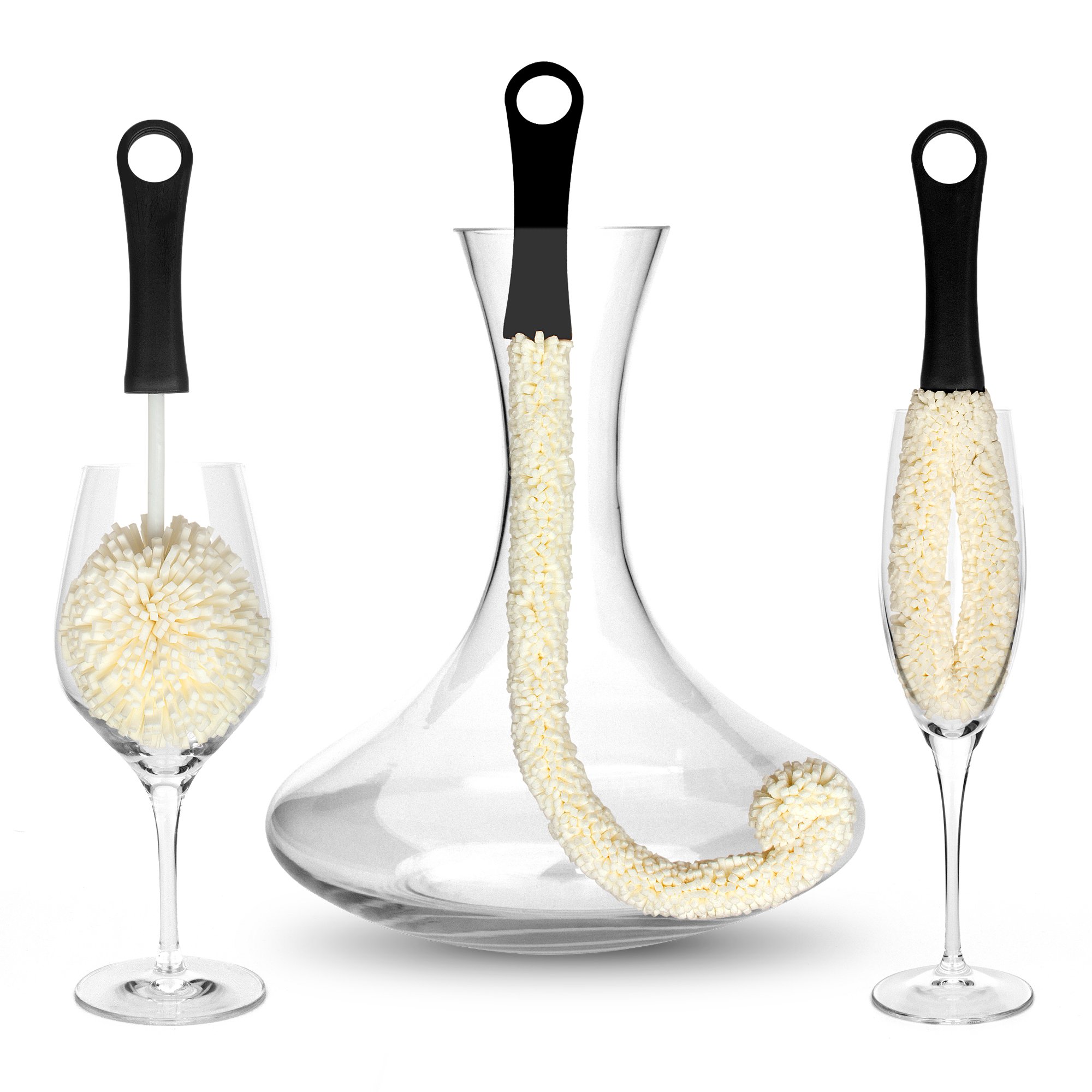 Bar Amigos Set of 3 - Decanter & Glassware Cleaning Brushes Glass For Cleaning Wine Champagne Glasses Babies Bottles Beer Steins Neck Goblets Reusable Water Sports Bottles Stainless Steel Bottles