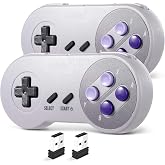 2 Pack Wireless USB SNES Controller for Windows PC, macOS (Purple/Gray) | (Rechargeable), (Plug and Play), (Ultra-Low Latency 2.4GHz USB Receiver), Compatible with Snes9X, OpenEmu Emulators, Linux