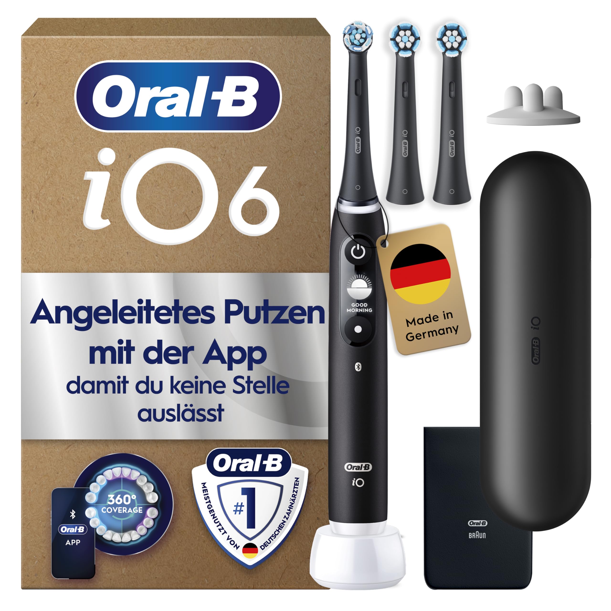 Oral-B iO Series 6 Elektrische Zahnbürste mit 3 Aufsteckbürsten, Schwarz