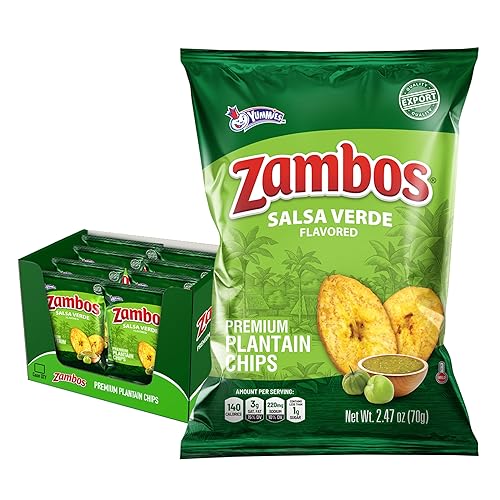 Zambos Plantain Chips Salsa Verde, Crunchy Premium Plantain Chips, 8 Pack 2.47 Ounce