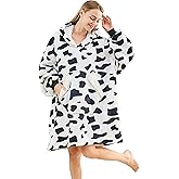 Ramees Wearable Blanket Hoodie, Oversized Sherpa Fleece Sweatshirt Blanket with Sleeves and Pockets (Cow)