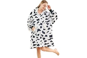 Ramees Wearable Blanket Hoodie, Oversized Sherpa Fleece Sweatshirt Blanket with Sleeves and Pockets (Cow)
