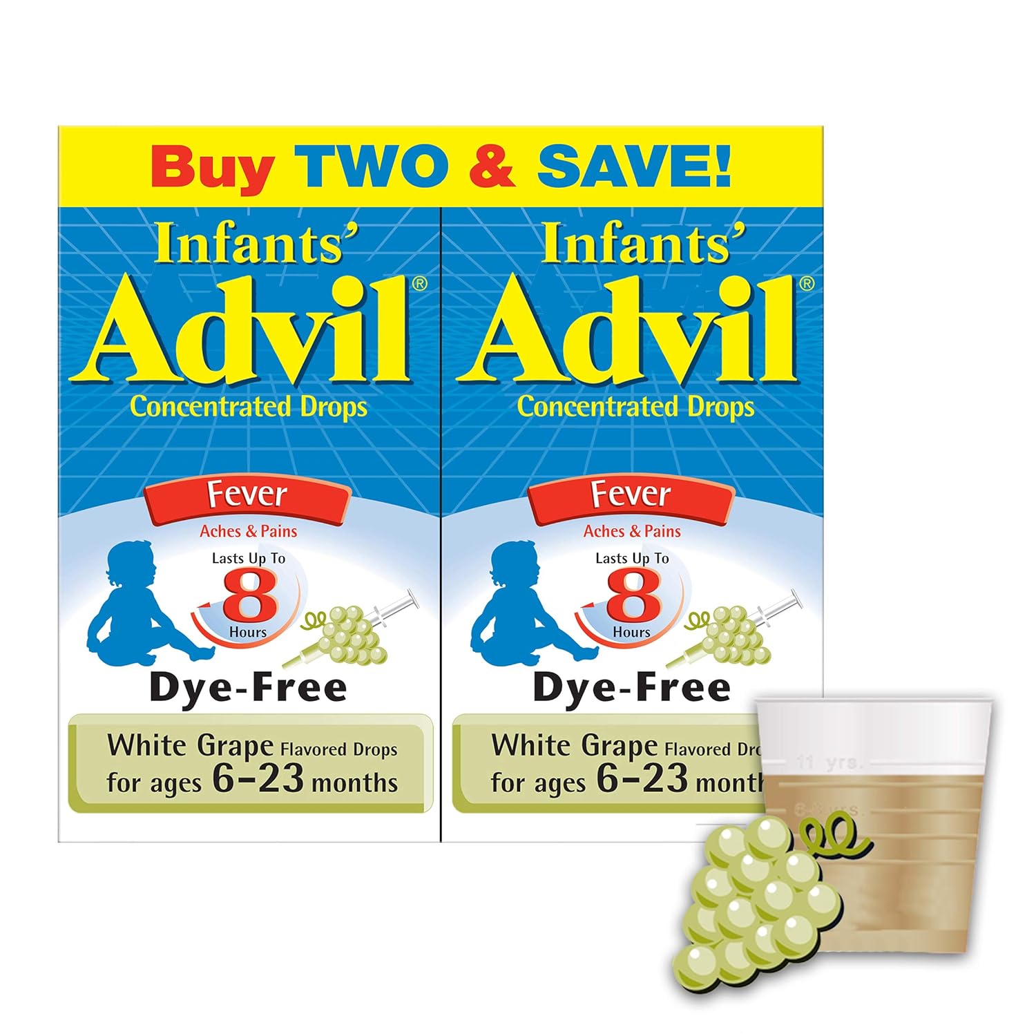 Amazon Com Advil Infants Concentrated Drops 50mg Ibuprofen Fever Reducerpain Reliever Dyefree Alcoholfree Liquid Pain Medicine Ages 6 23 Months White Grape 0 5 Fl Oz Pack Of 2 Health Personal Care