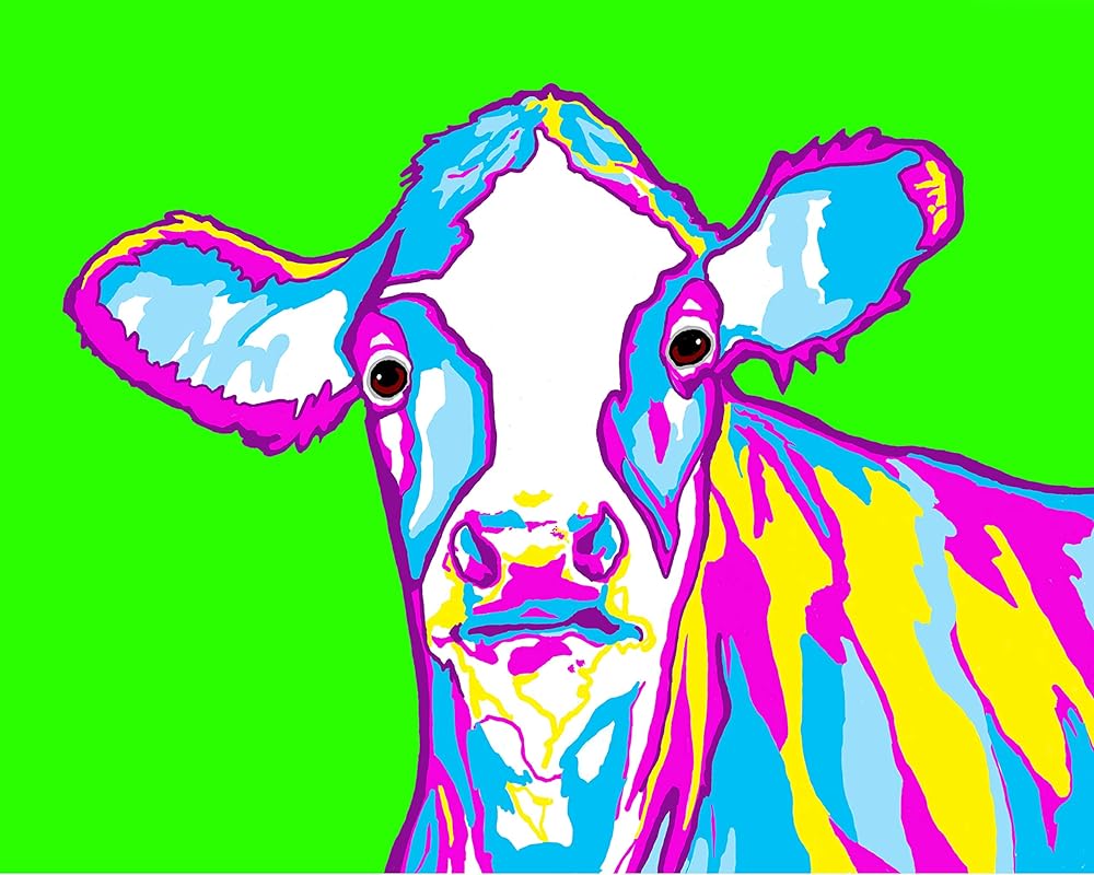 Amazon.com: Colorful Cow on Green Background Art Print of Original