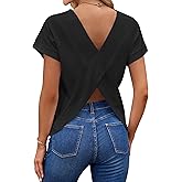LilyCoco Women's Tie Dye Short Sleeve Shirt Criss Cross Back Tops Casual Loose Tee