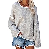 SALENT Women's Casual Oversized Sweaters Loose Soft Chunky Knit Long Batwing Sleeve Pullover Sweater Outfit Sweatshirts Tops