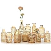 SUPMIND 12pcs Glass Bud Vase Set, Small Gold Amber Flower Vases for Centerpieces in Bulk, Mini Vintage Vase for Wedding, Home,Table Decoration