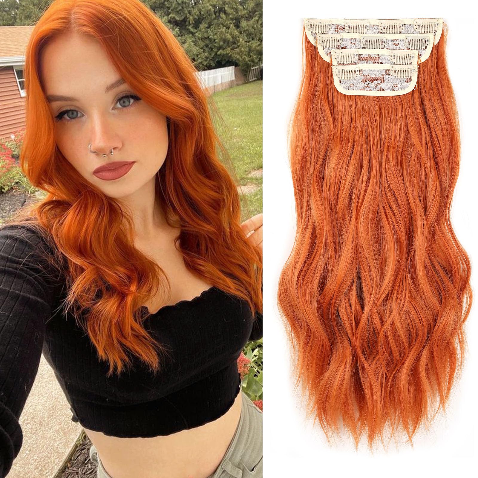 Samtress 16 Inch Clip in Hair Extensions Orange Red 4 PCS Hair Extensions Long Wavy Clip Extension Synthetic Fiber Hairpiece Hair for Women (#350) — image 1