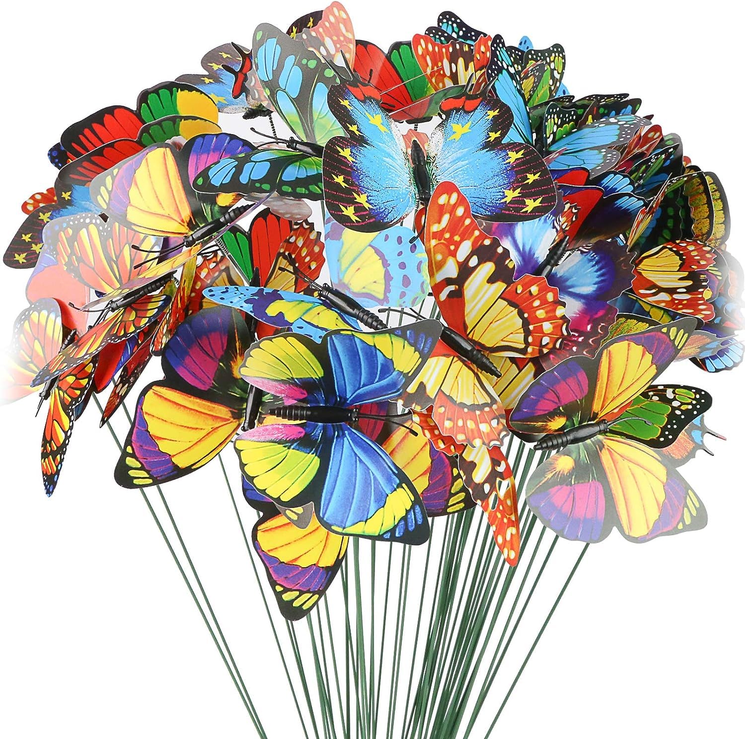 LATERN 60Pcs Garden Butterfly Stakes, 9CM Colourful Butterfly Ornaments 3D PVC Waterproof Butterfly Stakes for Outdoor Yard Patio Planter Flower Pot Spring Garden Decoration