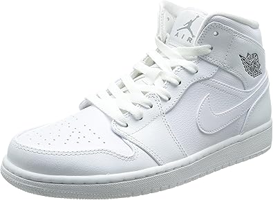 Amazon.com | Nike 554724-102: Air Jordan 1 Mid AJ1 All-WHITE Retro Classic Sneaker AUTHENTIC (US 