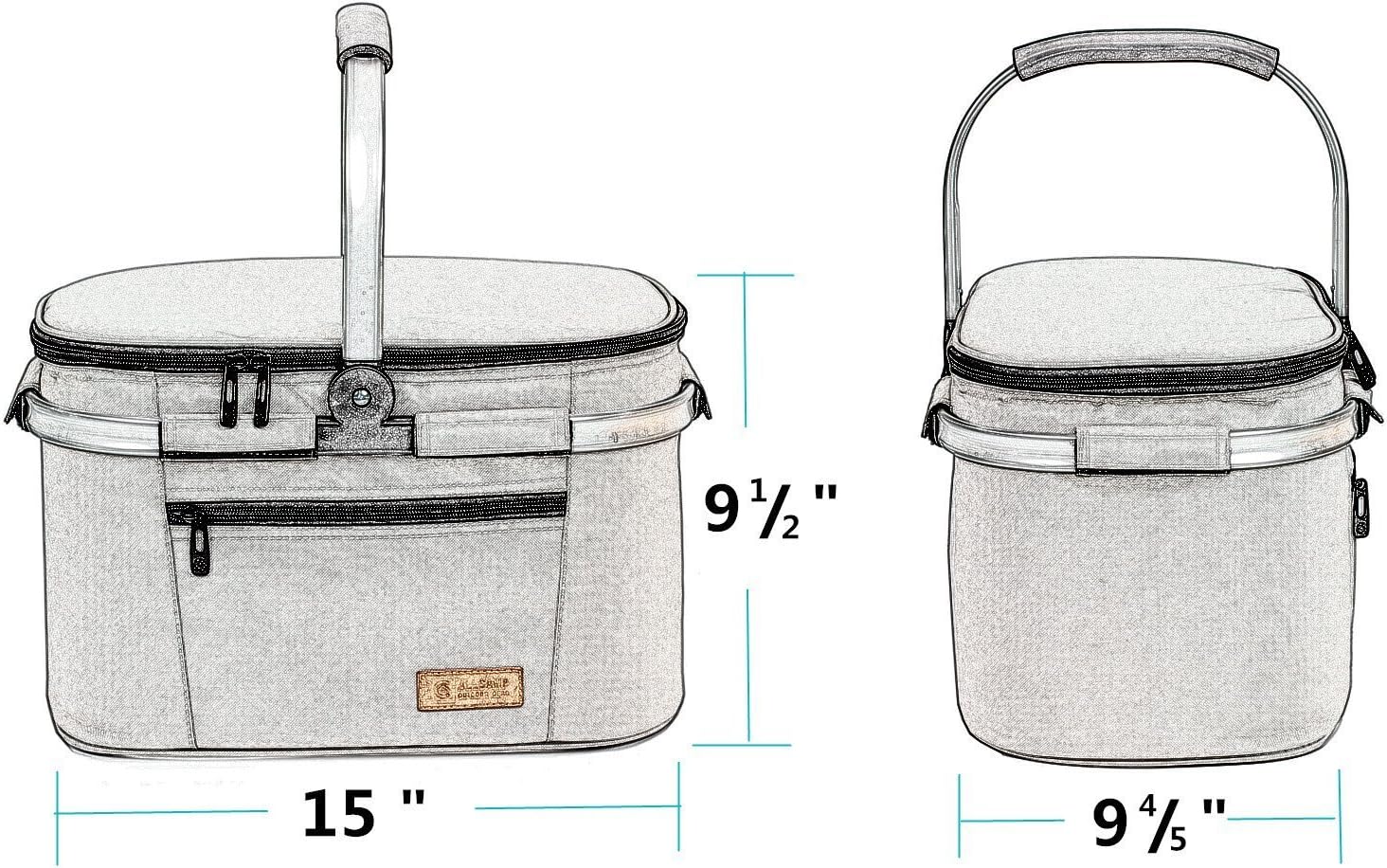 ALLCAMP Cool Bag, Insulated Shopping Basket with Lid, Ice Box Cooler,Removable Picnic Basket for 4 People - Image 3