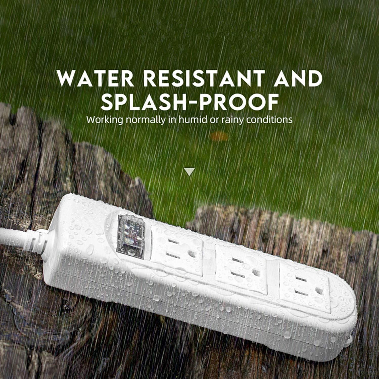 Outdoor Power Strip with Surge Protection Weatherproof Protector Waterproof International Outlet Electric Flat Plug Cord Travel White for Home Garden Patio Kitchen Living Room: Home Audio & Theater
