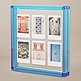 Eli Blue Polaroid Picture Frame - 8.3" x 7.6" Collage Frame for Fujifilm Instax, Wedding & Family Photos - Double Glass Acrylic Floating Frame
