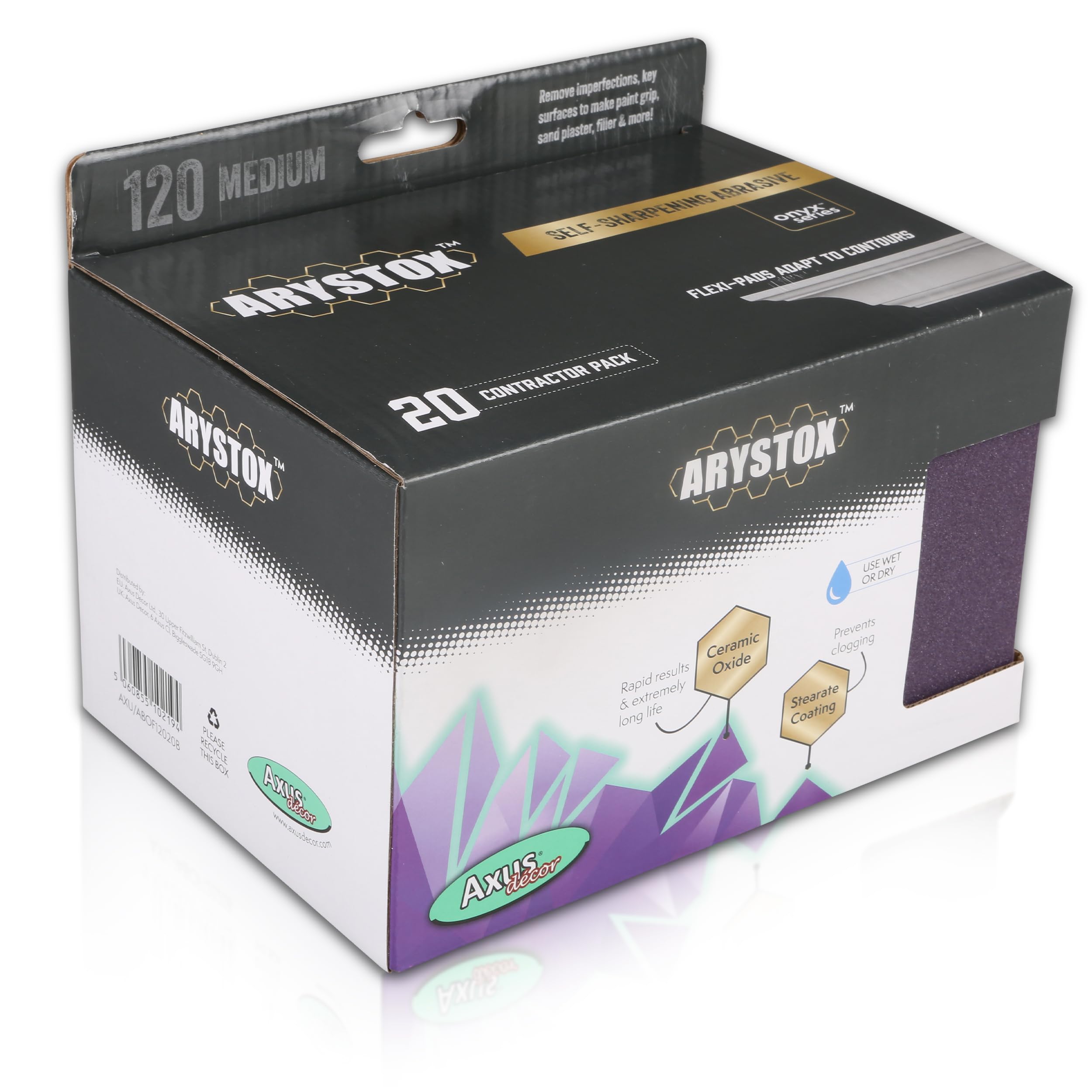 Axus Decor Arystox Ceramic Flexi Pads - Pack of 20, 120 Grit - Non-Stick Stearate Coating & High-Density Foam - Superior Finish on Wood, Metal & More, Ideal For Professional Painters & DIY enthusiasts