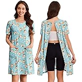 Deyeek Hospital Gowns for Women Open Back Tear Away Snap Nursing Dress Short Sleeve Soft Adaptive Clothing With Pockets