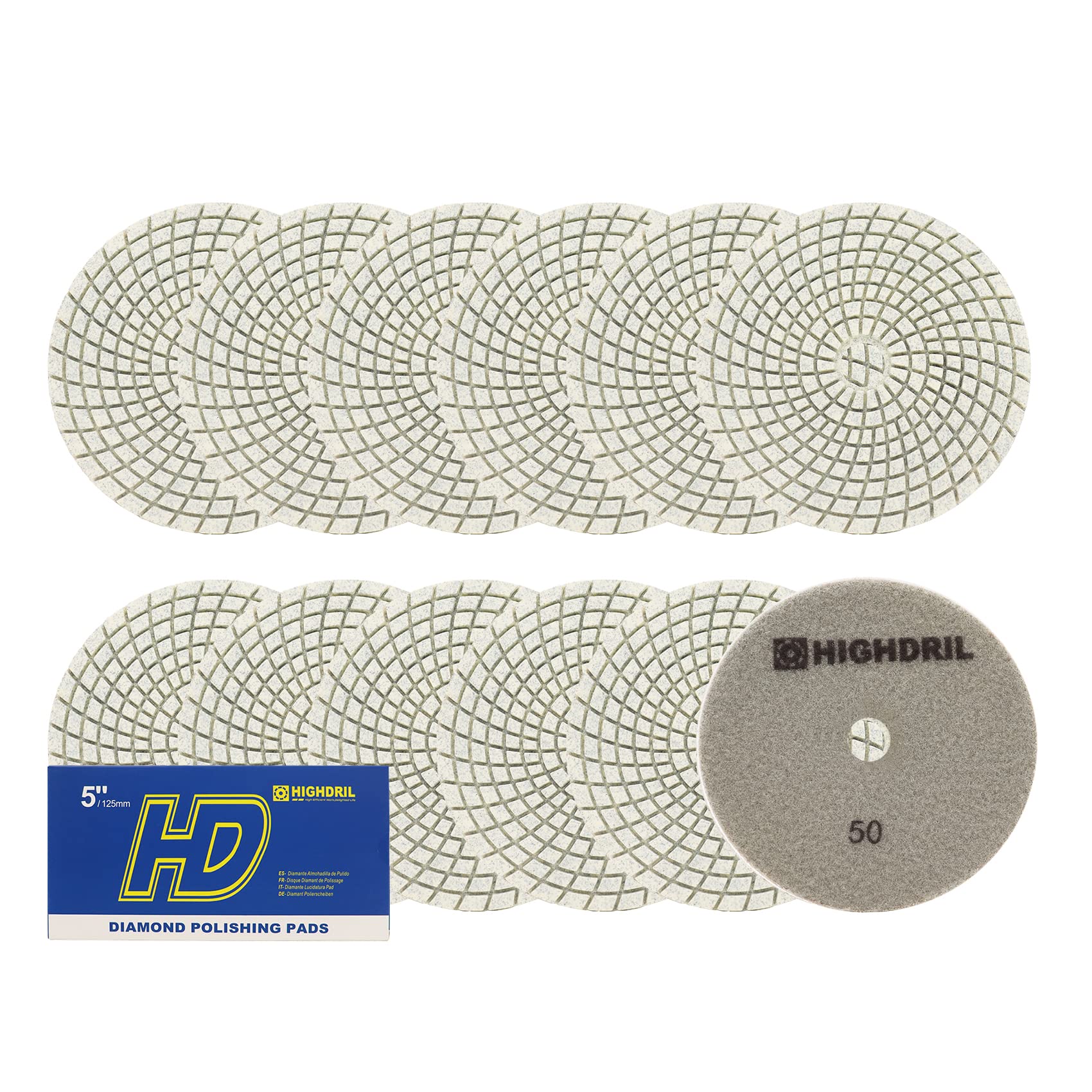Wet Diamond Polishing Pads,HIGHDRIL 12pcs 125MM #50,for Granite Marble Sanding used on Grinder or Polisher