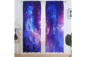 AAtter Galaxy Window Curtain Kids Girls Boys Purple Blue Outer Space Star Celestial Universe Teen Nebula Anime Trippy Sky Living Room Bedroom Window Drapes Treatment Fabric 1 Pair, 52" W x 84" L, Cool