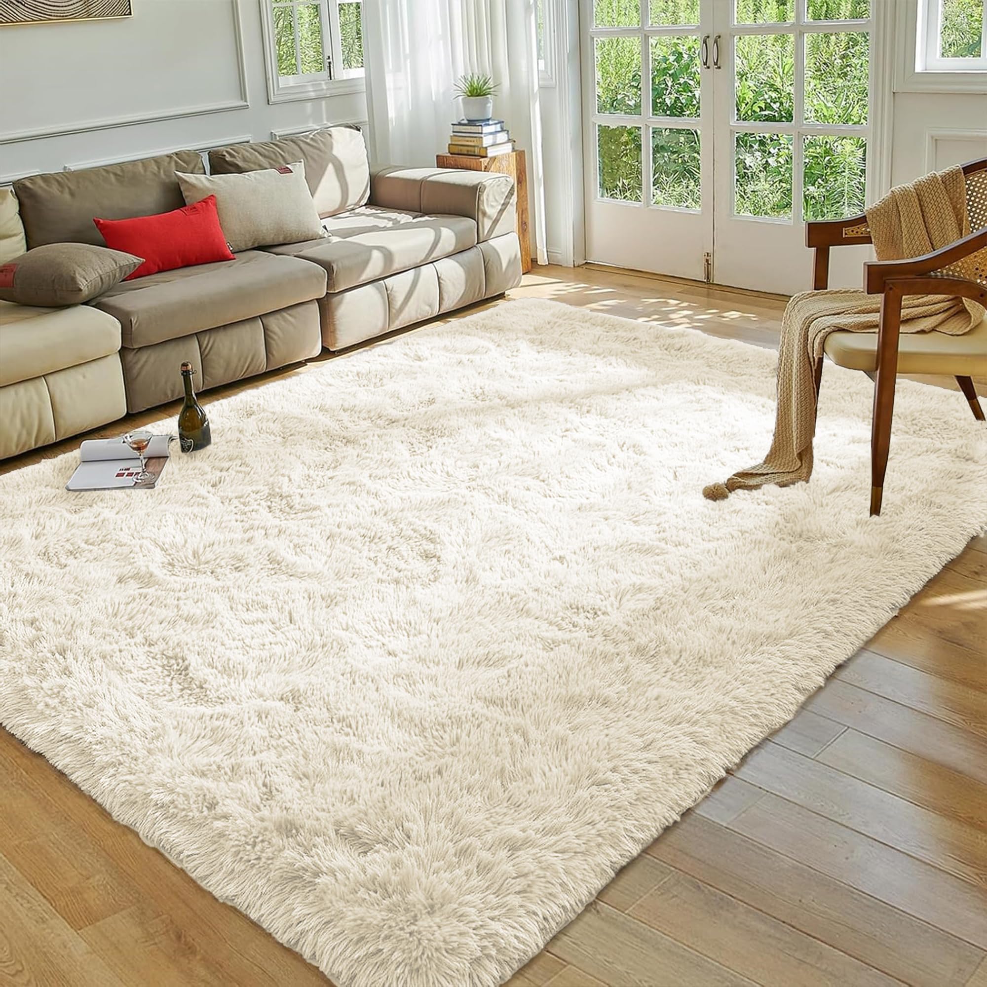 MOONLIGHT20015 Rugs Living Room 120 x 170 – Fluffy Cream Area Rugs for Bedroom – Super Soft Large Shaggy Pile Non Slip Non-Shedding Rug – Modern Plush Carpet for Lounge
