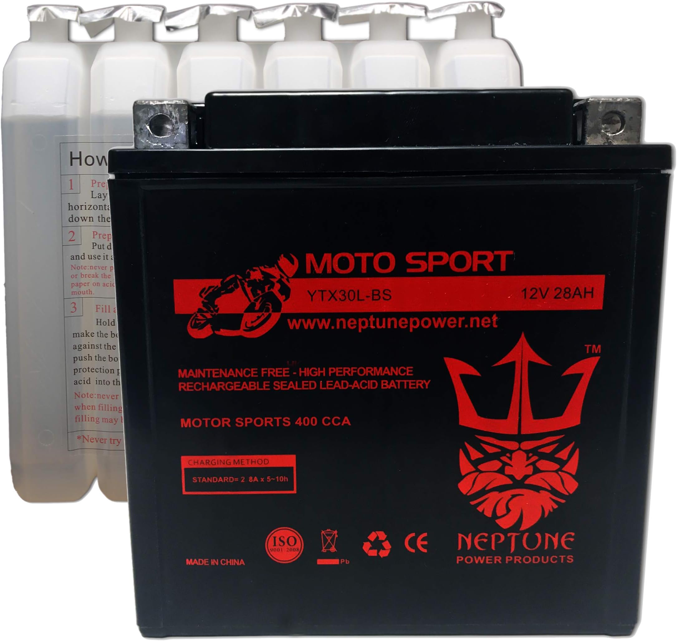 YTX30L-BS | 30L-BS High Performance - Maintenance Free - Sealed AGM Motorcycle Battery by Neptune
