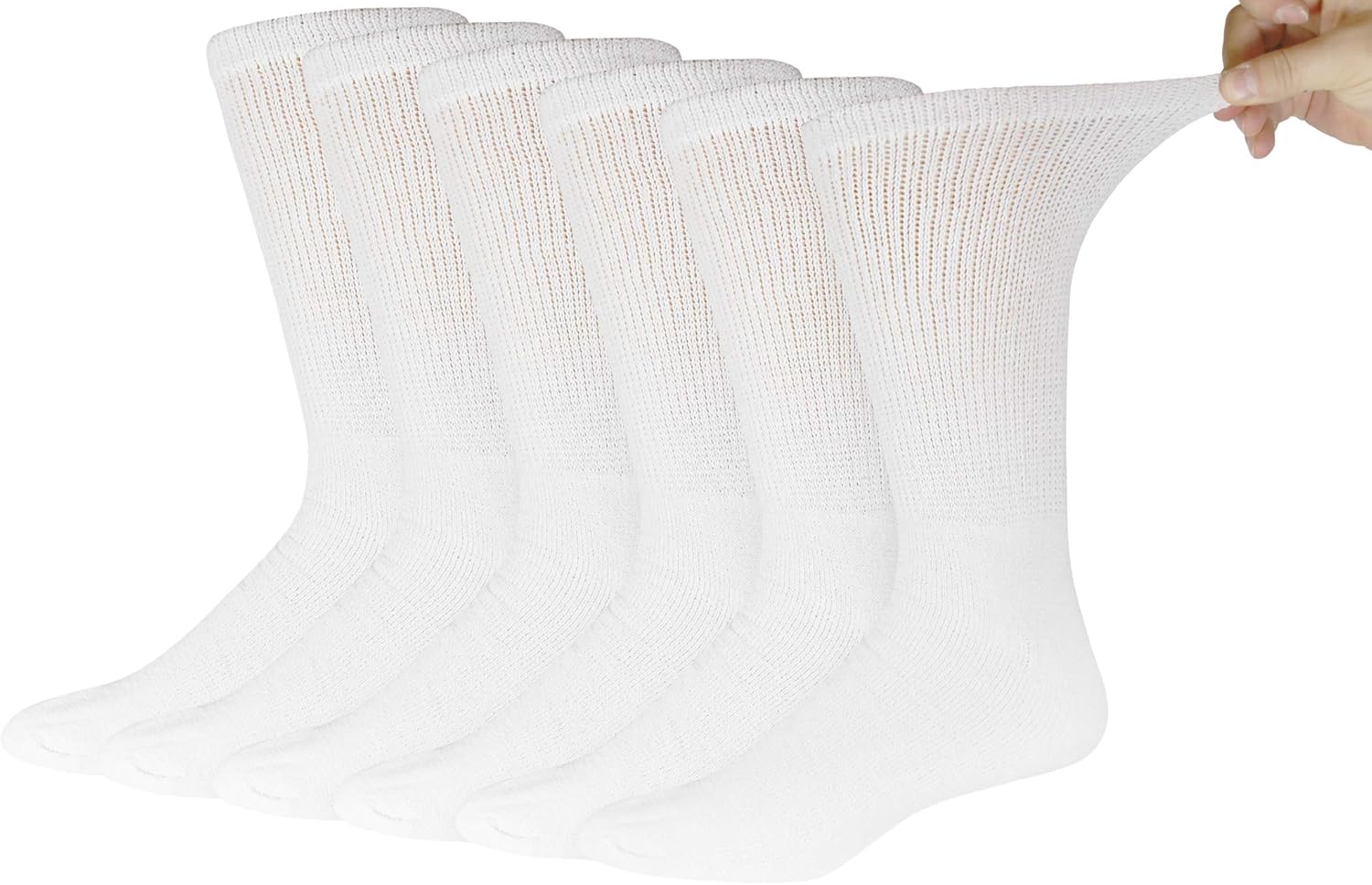 6 Pairs of Cotton Diabetic Neuropathy Crew Socks (10-13, White): Health & Personal Care