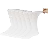 6 Pairs of Cotton Diabetic Non-Binding Neuropathy Crew Socks (White, Fits Mens shoe size 9-12/Womens shoe size 10-13)