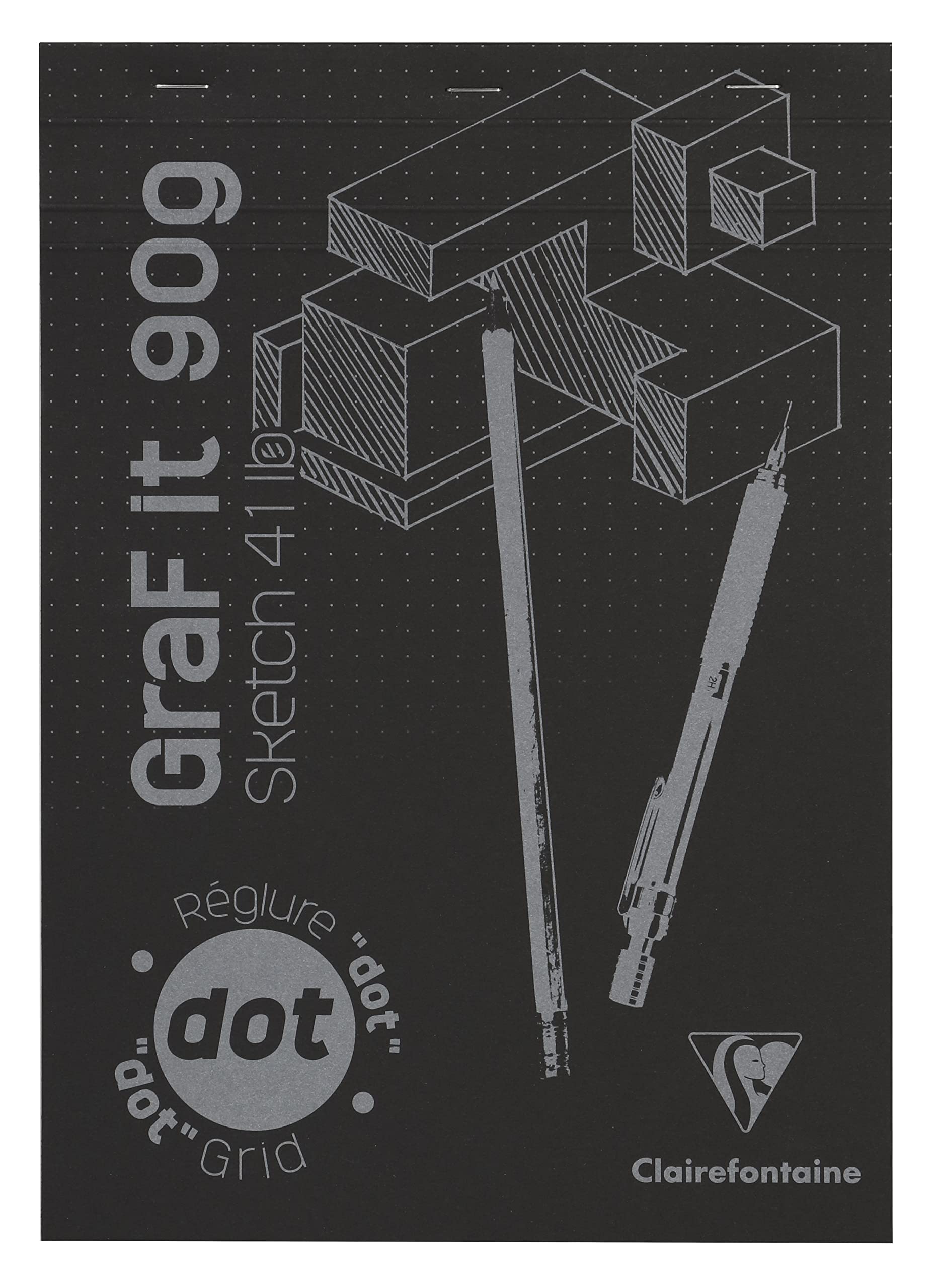 Clairefontaine 96844C Bloc Agrafé GraF'it - 80 Feuilles Papier Dessin Croquis - Réglure pointillés DOT - Feuilles Détachables - A4 21x29,7 cm 90g - Couverture Noire - Paquet de 5 blocs