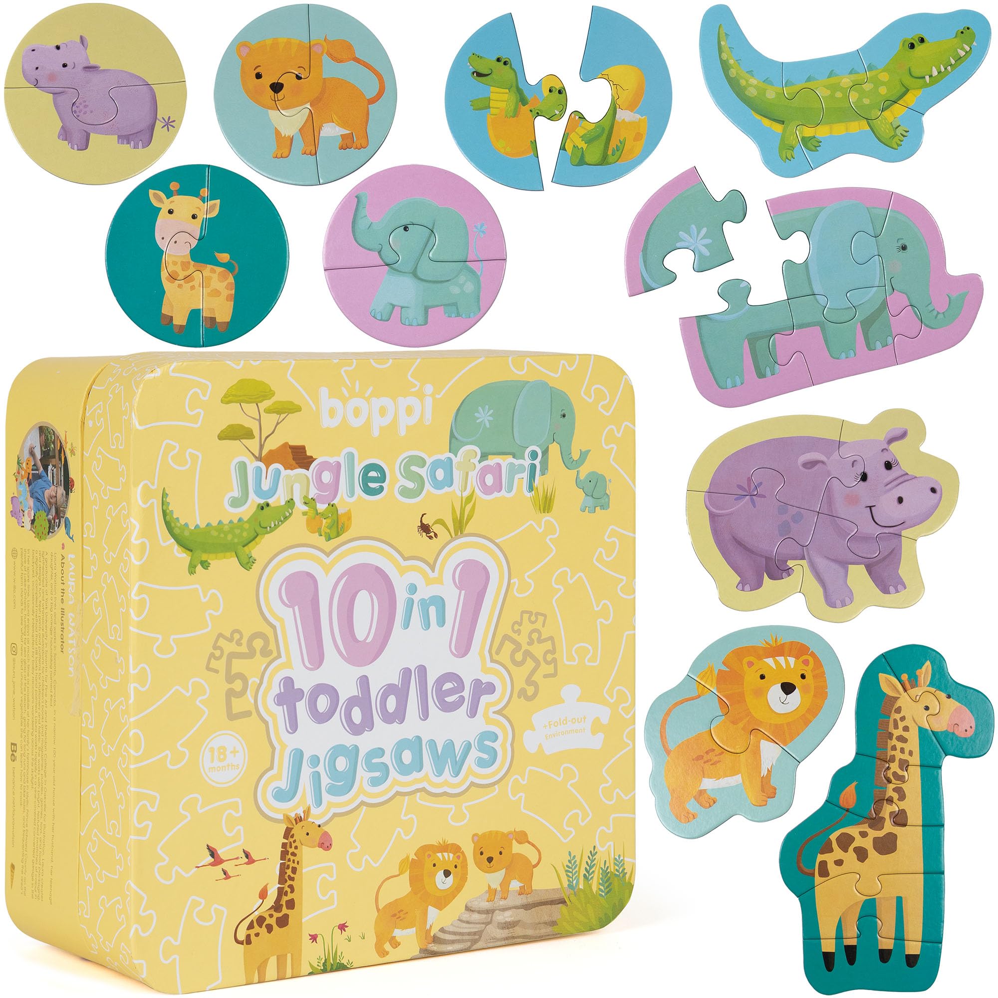 boppi 10-in-1 Premium Progressive Jigsaw Puzzles for Toddlers 18+ Months | Lion, Elephant & Giraffe Jungle Safari | Child Development Gift | 100% Recycled Card | Perfect Easter Gift