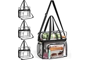 VZZNN 4 Pack Clear Bag Stadium Approved 12×6×12 Clear Stadium Bag for Women and Men Lightweight Waterproof Clear Tote Bag Clear Lunch Bags for Work Concerts Sporting Events Travel School Gym(Black)