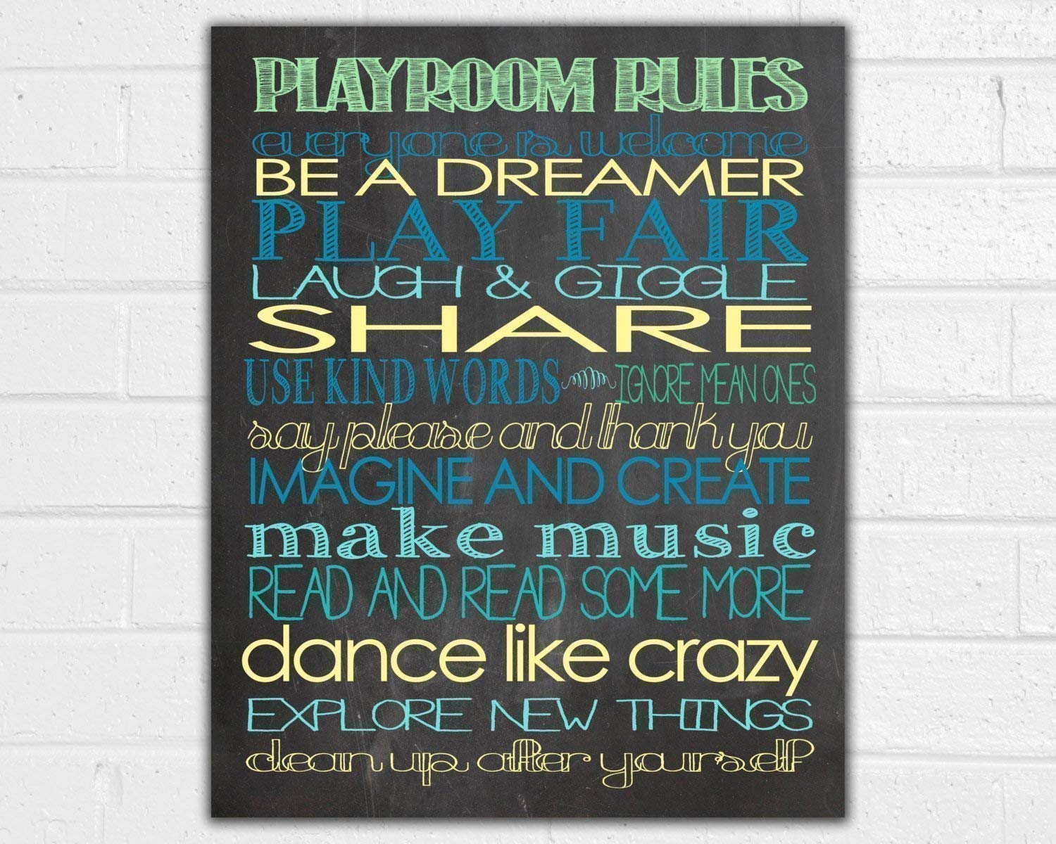 Amazon Com Playroom Rules Unframed Wall Art Print With Chalkboard Background Handmade