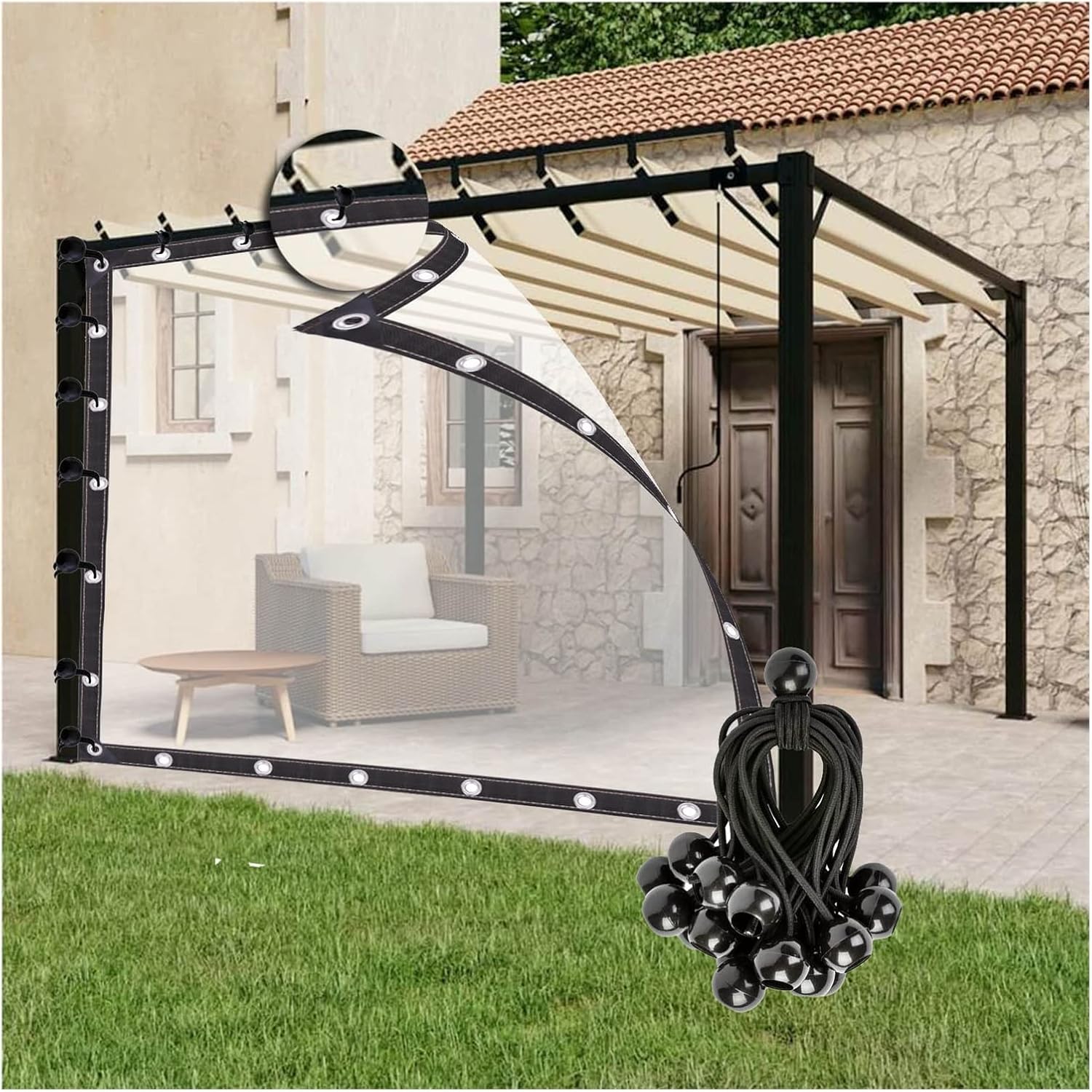 Outdoor Curtains - PE Outdoor Curtains, with Grommets Clear Tarp Panel Waterproof, Windproof Curtains for Porch, Gazebo,Customizable WBBML ( Color : Clear , Size : 8'x10'/2.5x3m )