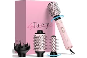FARERY 4-in-1 Rotating Hair Dryer Brush Set – 1000W for Fast, Easy Blowout with Interchangeable 1.25" & 2" Rotatable Brushes, Oval Volumizer, and Diffuser – One Step Styling with Dual Bristles