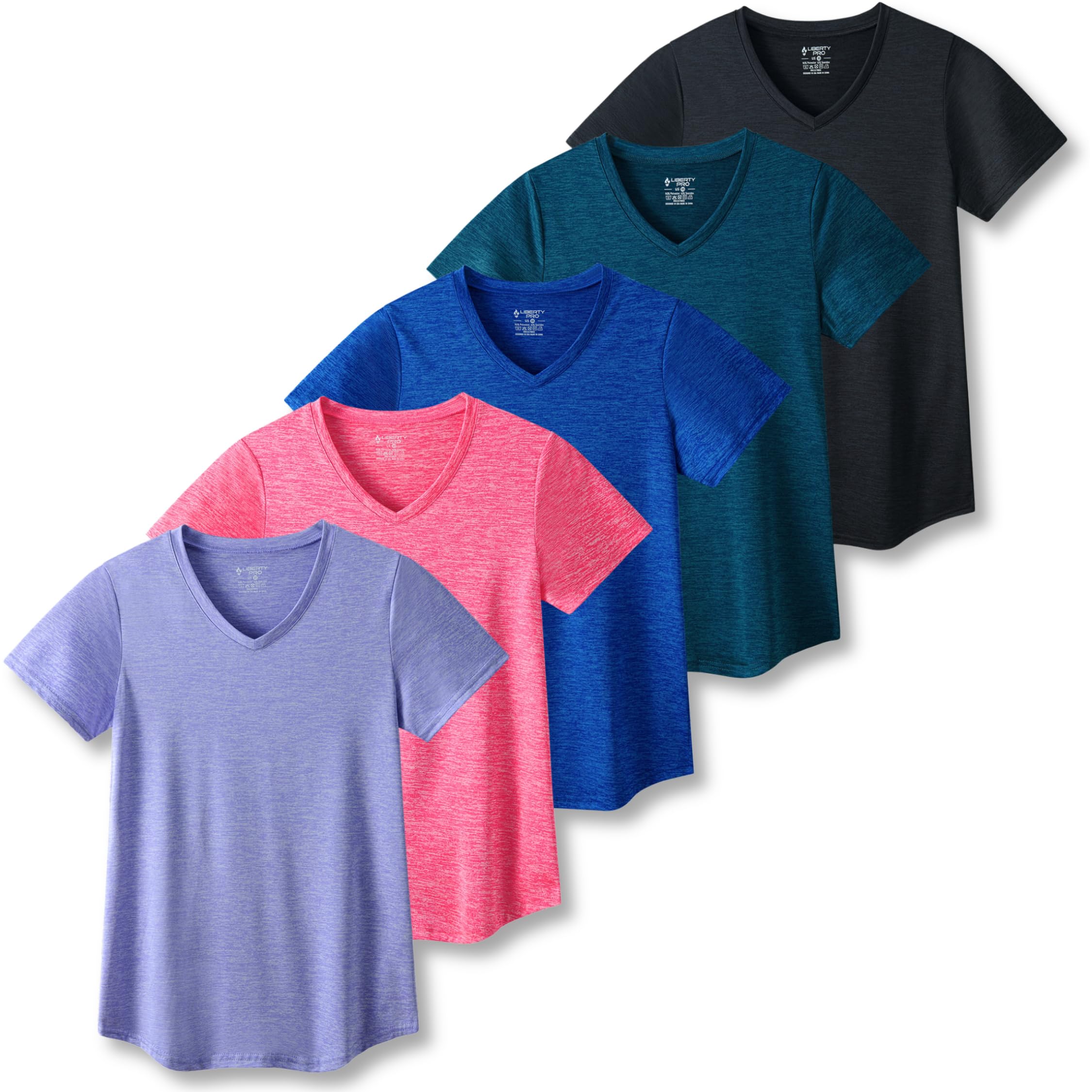 Photo 1 of **Only 4** 5 Pack: Women's Dry Fit Short Sleeve T Shirts, Athletic Workout Tee Tops for Gym Yoga Running (Set 10, Large)