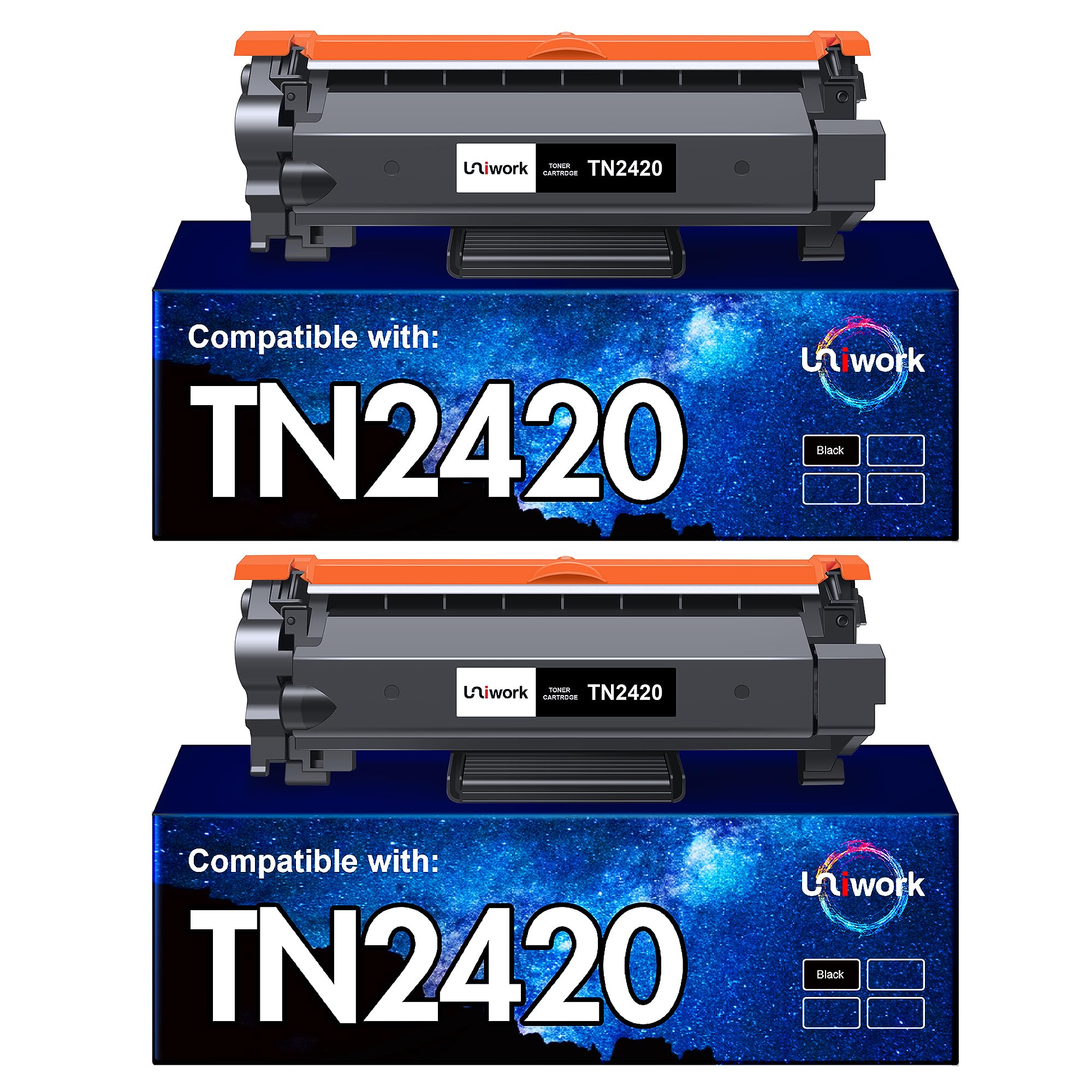 Uniwork Toner Cartridge Replacement for Brother TN2420 TN2410 Compatible with L2310D L2350DW L2370DN L2375DW L2710DW L2750DW L2710DN L2730DW L2510D L2530DW L2750DW (Black, 2-Pack)