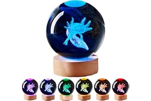 WBCRYS3D 3D Axolotl Crystal Ball Lamp with Remote Control, Night Light Lamp with Wooden Base 16 Colors Change, Figurine Toy Gift for Girls Boys Kids Women Wife Girlfriend Mom Couple (Axolotl)