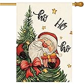 Tikeciti Christmas Tree Santa Claus Welcome House Flag 28x40 Inch Double Sided, Xmas Holiday Winter Burlap Large Yard Flag Farmhouse Flags Seasonal Patio Outdoor Outside Decoration