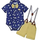 nilikastta Baby Boy Outfits Infant Boys Clothes Dress Shirt/Bowtie/Suspender Shorts Wedding Party 0-18M