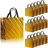 cabzymx 16 Pcs Unique Dazzling Yellow Gold Reusable Gift Bags with Handles & Bases, Non-woven Holiday Treat Bags Bulk for Birthday, Wedding, Easter, Party- 12.6x4.7x11 In