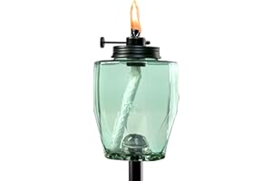 TIKI Brand Adjustable Flame 64 in TIKI Torch, Glass Decorative Torch for Outdoor Lawn Patio Garden, Teal, 1118077