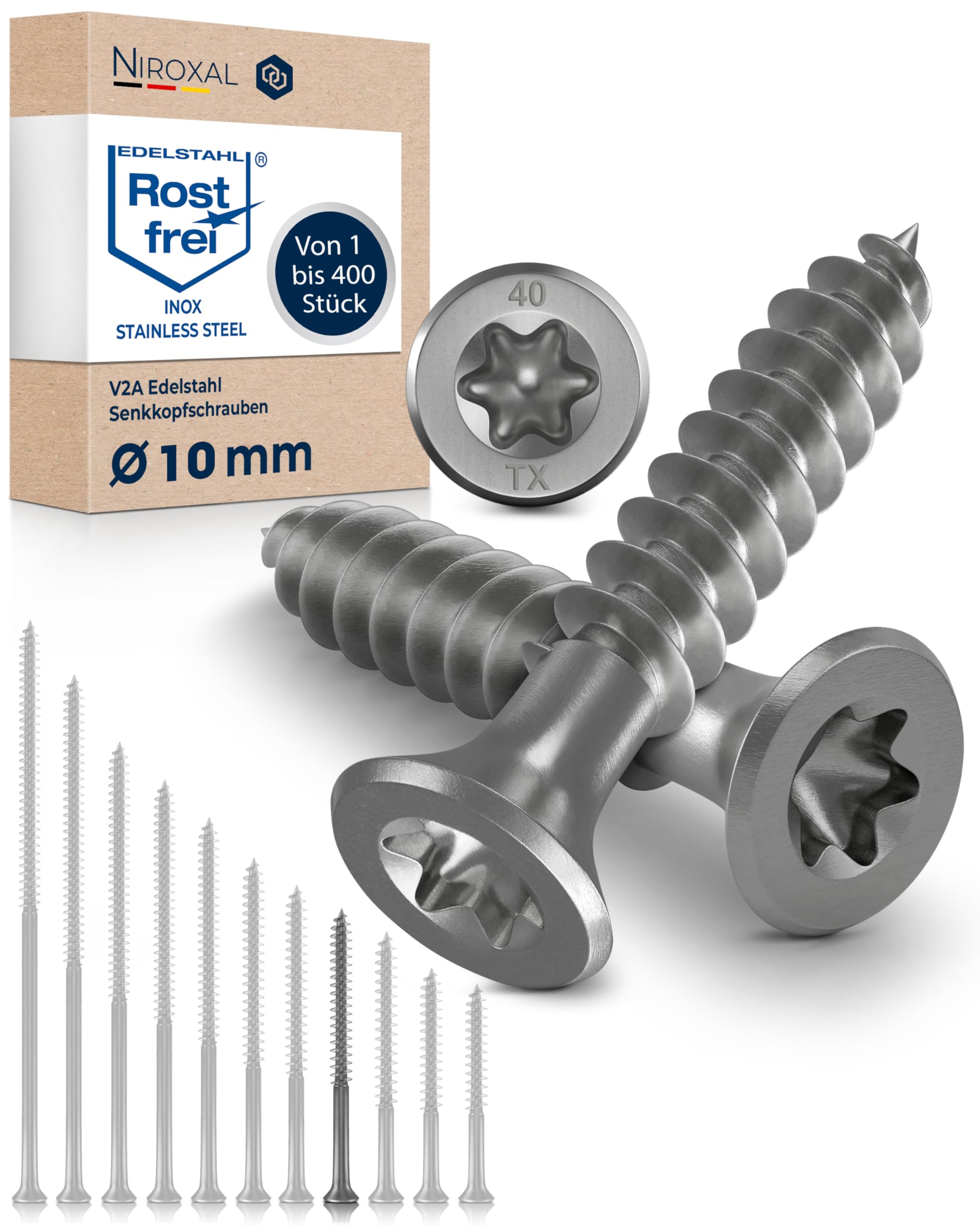Wood Screws 10 x 120 mm TORX Countersunk Head Stainless Steel 304 Chipboard Screws Timber Screws Partial Thread Rustproof A2 10 Pack