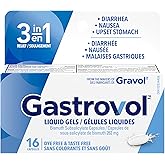 Gastrovol 3-in-1 Relief Liquid Gels for Diarrhea, Nausea, and Upset Stomach - Made in Canada - Dye-Free & Taste-Free - Diarrh