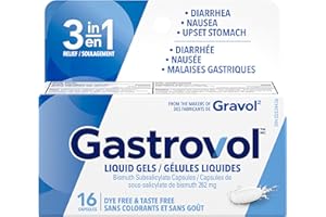 Gastrovol 3-in-1 Relief Liquid Gels for Diarrhea, Nausea, and Upset Stomach - Made in Canada - Dye-Free & Taste-Free - Diarrh
