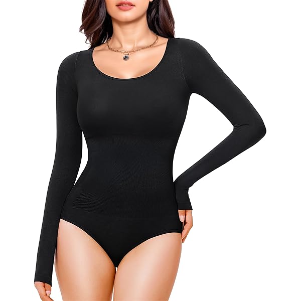 Mangopop Amazon MANGOPOP V Neck Long Sleeve Bodysuits For Women