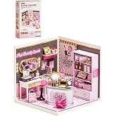 Rolife Super Creator Pink Beauty Secret DIY Miniature House Kit - No Glue Plastic Click-Assembly Dollhouse with Type-C LED Light - Stackable Room Box Toy for Adults and Teens (115 PCS)