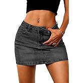 ELLEVEN Stretchy Mini Jean Skirt for Women,Low Waist Denim Skirts with Pockets