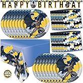 Batman Birthday Decorations | Serves 16 | Banner, Tablecloth, Plates, Napkins, Sticker | Batman Party Decorations