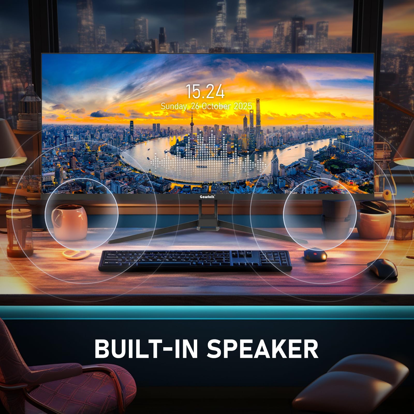 Gawfolk 34 Inch Ips Ultrawide 165Hz Gaming Computer Monitors, 21:9 Uwqhd (3440X1440) Pc Screen, 128% Srgb, Adaptive Sync, Built-In Speaker, Display Port, Hdmi, Compatible With Wall Mounting - Black - View 6