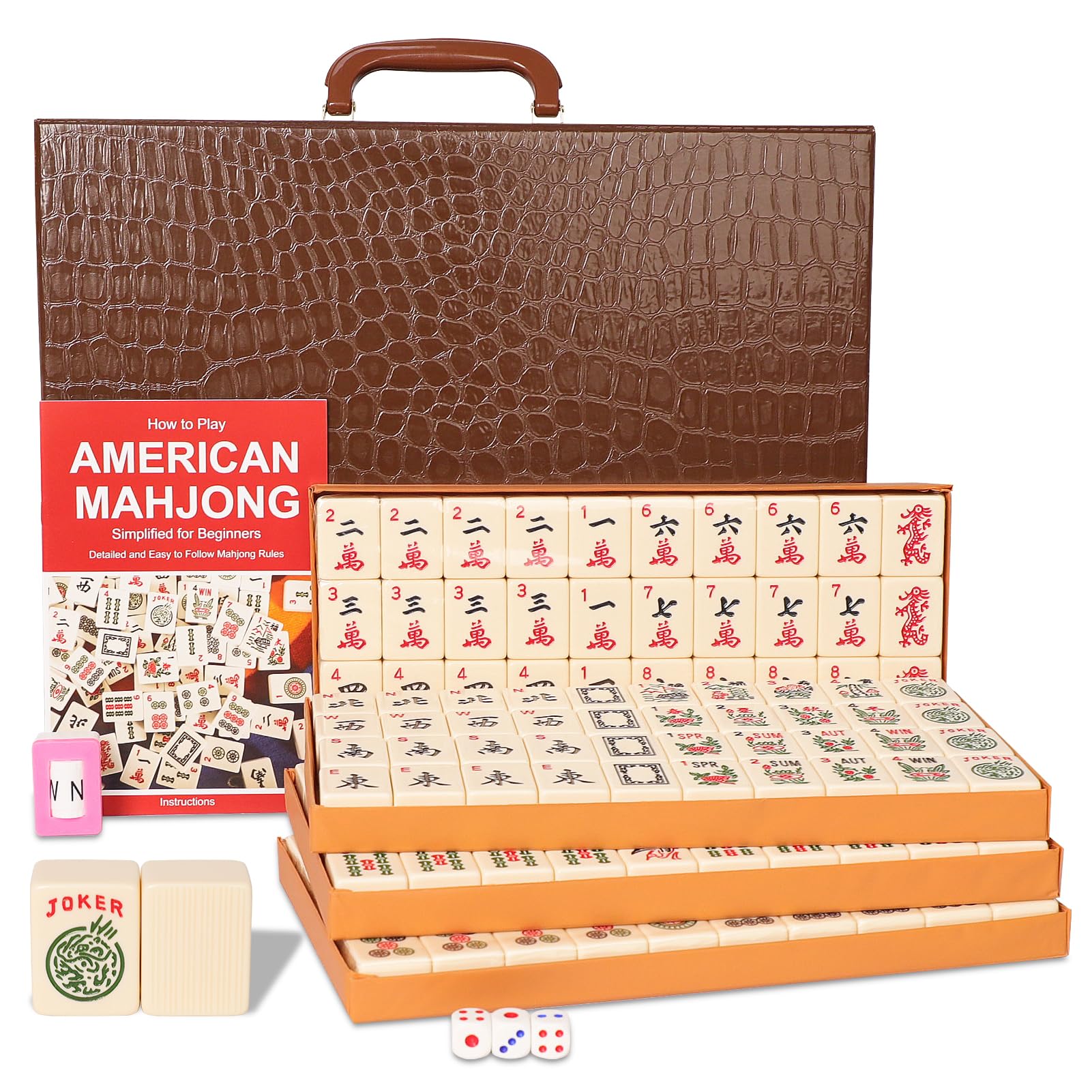 Photo 1 of GUSTARIA American Mahjong Tile Set, Large Size Mahjong Tiles Set with 166 Numbered Ivory Tiles, Beautiful Case&English Instruction, Mahjong Game Set